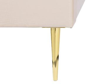 Posteľ béžová čalúnená zamatová 140 x 200 cm čalúnené čelo zlaté nohy lamelový rošt minimalistický dizajn