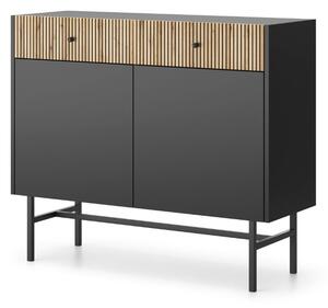Komoda Diva, čierny mat s lamelami, s 2 zásuvkami a 2 skrinkami (2D2SZ), 104 cm