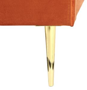 Posteľ oranžová čalúnená zamatová 140 x 200 cm čalúnené čelo zlaté nohy lamelový rošt minimalistický dizajn
