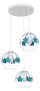 Detský luster na lanku STARS 3xE27/15W/230V tyrkysová/biela