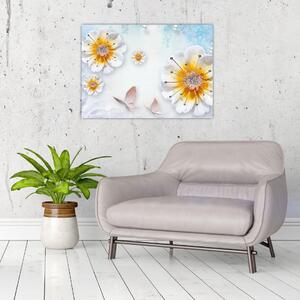 Obraz - Kompozícia s kvetmi a motýľmi (70x50 cm)