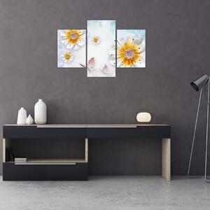 Obraz - Kompozícia s kvetmi a motýľmi (90x60 cm)