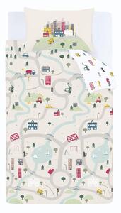 Bielo-béžové bavlnené detské obliečky do postieľky 120x150 cm Transport – Bianca