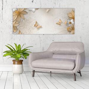 Obraz - Kvety s motýlikmi (120x50 cm)