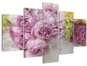 Obraz - Kvety na stene v pastelových farbách (150x105 cm)