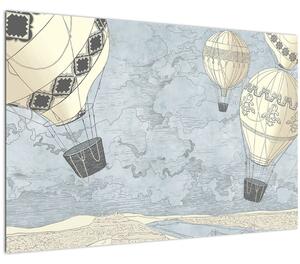 Obraz - Balóny nad mestom, chladné tóny (90x60 cm)