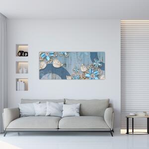 Obraz - Modré kvety (120x50 cm)