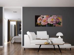 Obraz - Olejomaľba, Kvety vo váze (120x50 cm)