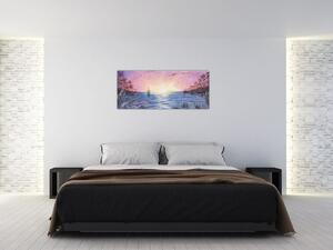 Obrázok - Západ slnka nad vodou, aquarel (120x50 cm)