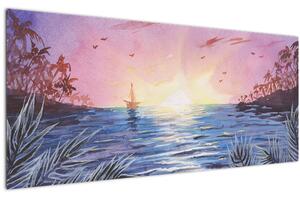 Obrázok - Západ slnka nad vodou, aquarel (120x50 cm)
