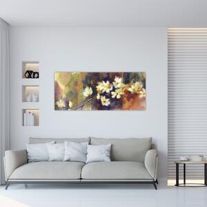 Obraz - Biele magnólie, maľba (120x50 cm)