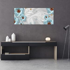 Obraz - 3D modré kvety (120x50 cm)