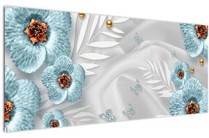 Obraz - 3D modré kvety (120x50 cm)