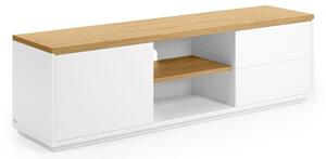 Biely TV stolík v dekore duba 150x44x36 cm Abilen – Kave Home