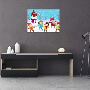 Obraz - Zimné detské radovánky (70x50 cm)