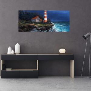 Obraz - Maják na brehu oceánu, aquarel (120x50 cm)