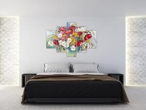Obraz vázy s divokými kvetmi (150x105 cm)