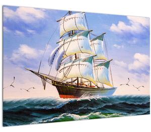 Obraz lode na vlnách (90x60 cm)