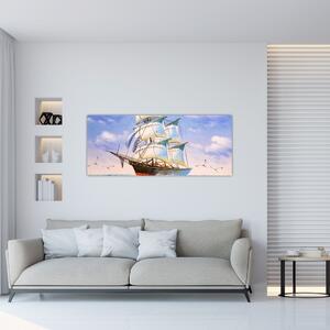 Obraz lode na vlnách (120x50 cm)