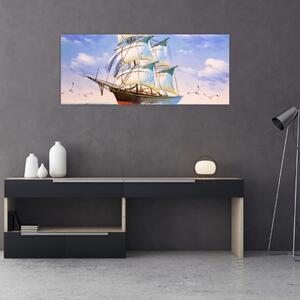 Obraz lode na vlnách (120x50 cm)