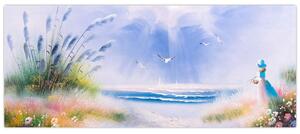 Obraz - Romantická pláž, olejomaľba (120x50 cm)