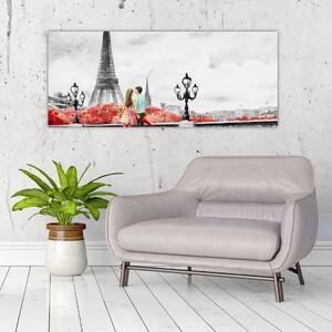 Obraz - Milenci v Paríži (120x50 cm)