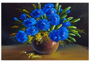 Obraz modrých kvetov vo váze (90x60 cm)