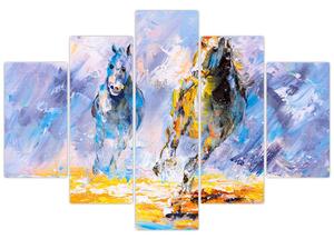 Obraz bežiacich koňov, olejomaľba (150x105 cm)