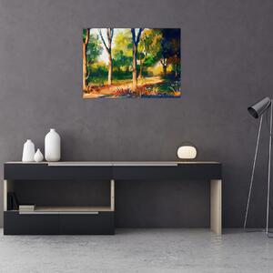Obraz lesa v letnom slnku, maľba (70x50 cm)