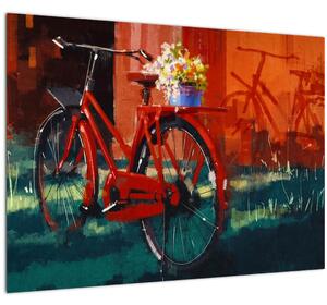 Obraz červeného kolesa, akrylová maľba (70x50 cm)