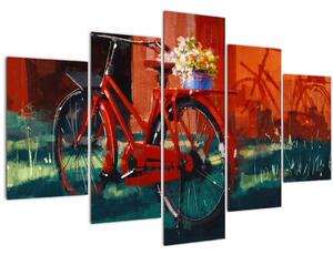 Obraz červeného kolesa, akrylová maľba (150x105 cm)
