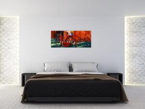 Obraz červeného kolesa, akrylová maľba (120x50 cm)