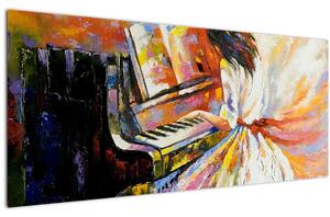 Obraz - Žena hrajúca na piáno (120x50 cm)