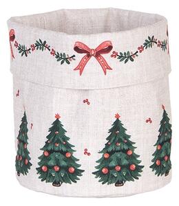 Béžový bavlnený košík na pečivo so stromčekmi Christmas Harmony - Ø 15*16 cm - Clayre & Eef