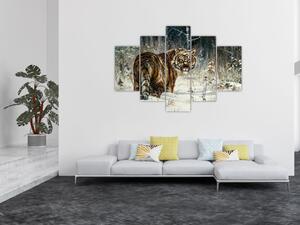 Obraz - Tiger v zasneženom lese, olejomaľba (150x105 cm)