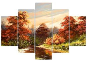 Obraz rieky v jesennej krajine, olejomaľba (150x105 cm)
