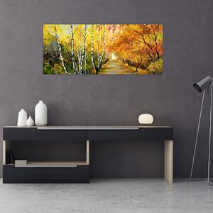 Obraz - Romantická alej pozdĺž vody, olejomaľba (120x50 cm)