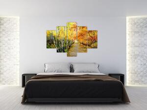 Obraz - Romantická alej pozdĺž vody, olejomaľba (150x105 cm)