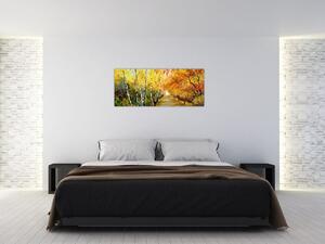 Obraz - Romantická alej pozdĺž vody, olejomaľba (120x50 cm)