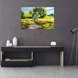 Obraz - Rieka medzi lúkami, olejomaľba (90x60 cm)