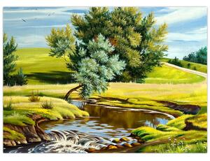 Obraz - Rieka medzi lúkami, olejomaľba (70x50 cm)