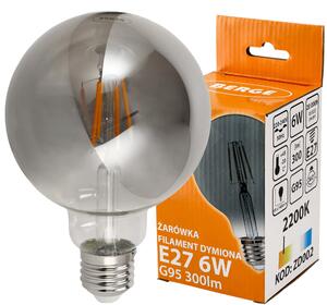 BERGE LED žiarovka G95 - E27 - 6W - FILAMENT - dymová - teplá biela