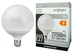 ECOLIGHT LED žiarovka - E27 - 25W - G120 - neutrálna biela