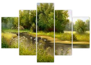 Obraz - Rieka pri lese, olejomaľba (150x105 cm)