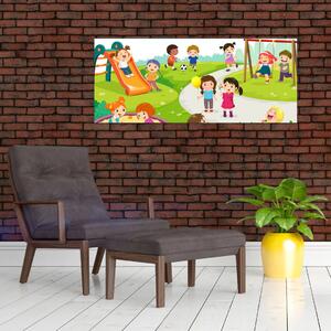 Obraz detských radovánok na pieskovisku (120x50 cm)