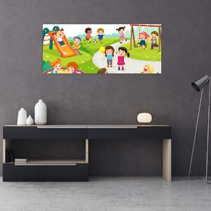Obraz detských radovánok na pieskovisku (120x50 cm)