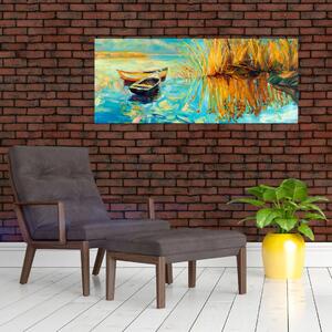 Obraz - Jazero s loďkami (120x50 cm)