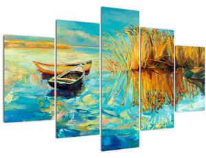 Obraz - Jazero s loďkami (150x105 cm)