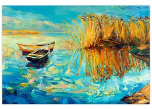 Obraz - Jazero s loďkami (90x60 cm)