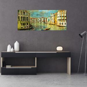 Obraz - Benátsky kanál a gondoly (120x50 cm)